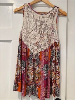 Free People Intimately Printed Crochet-Trim Tank in Pink, Orange & Cream